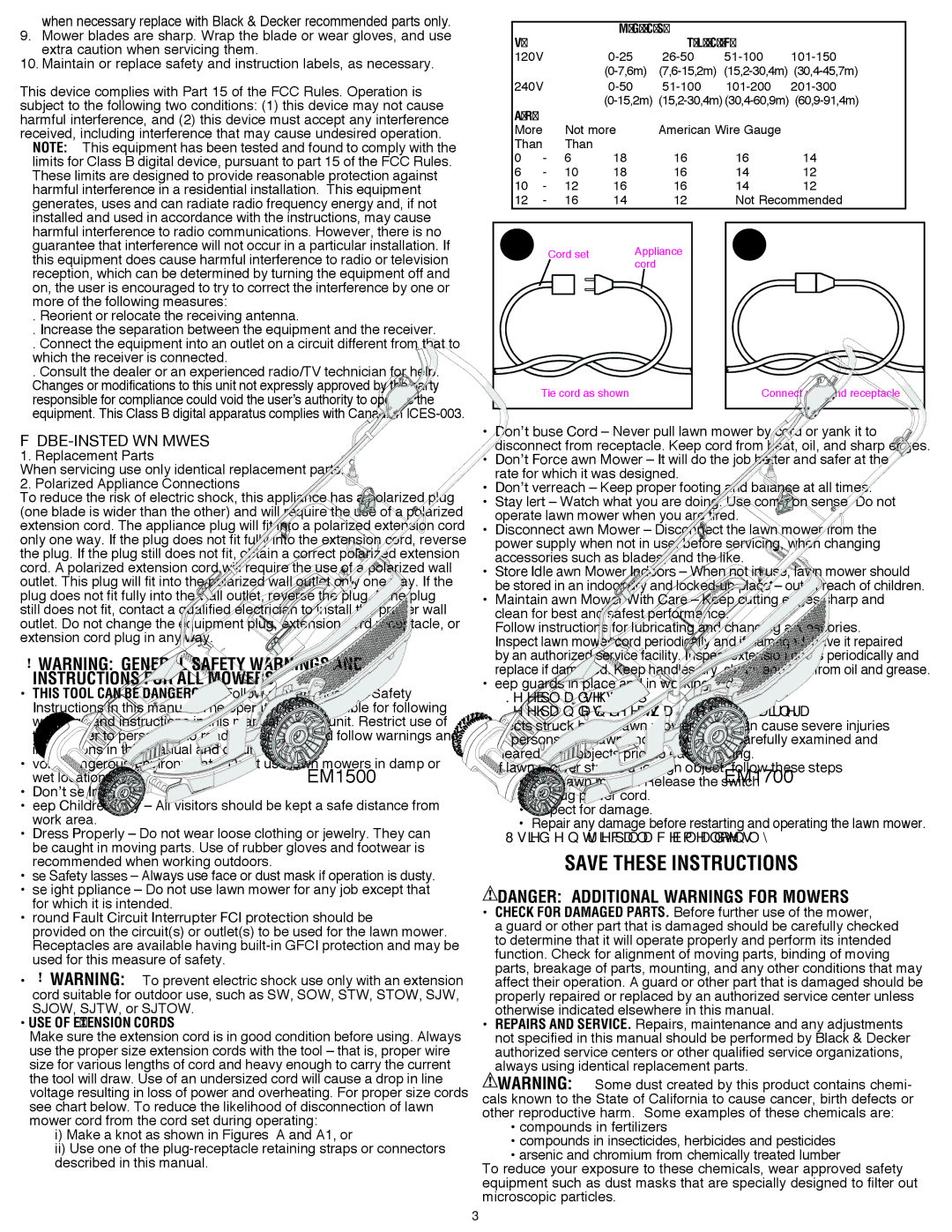 Black & Decker EM1500, EM1700 instruction manual Don’t Use In Rain, Use identical replacement blades only 