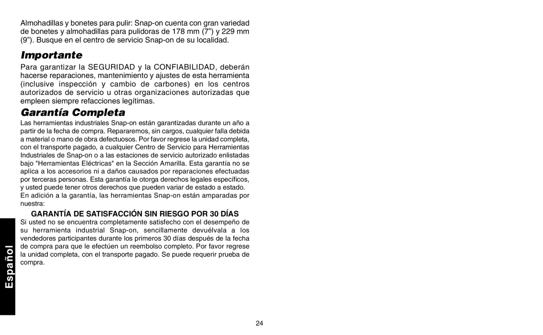 Black & Decker ET 1490, ET 1480, ET 1460 Importante, Garantía Completa, Garantía DE Satisfacción SIN Riesgo POR 30 Días 