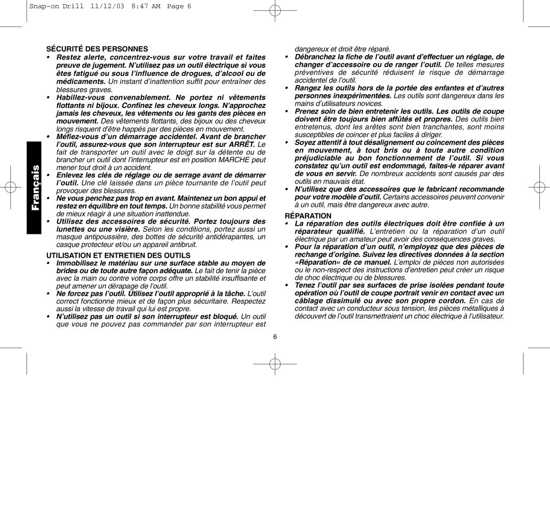 Black & Decker ET1265, 388268, ET1275, ET1245, ET1255 Sécurité DES Personnes, Utilisation ET Entretien DES Outils, Réparation 