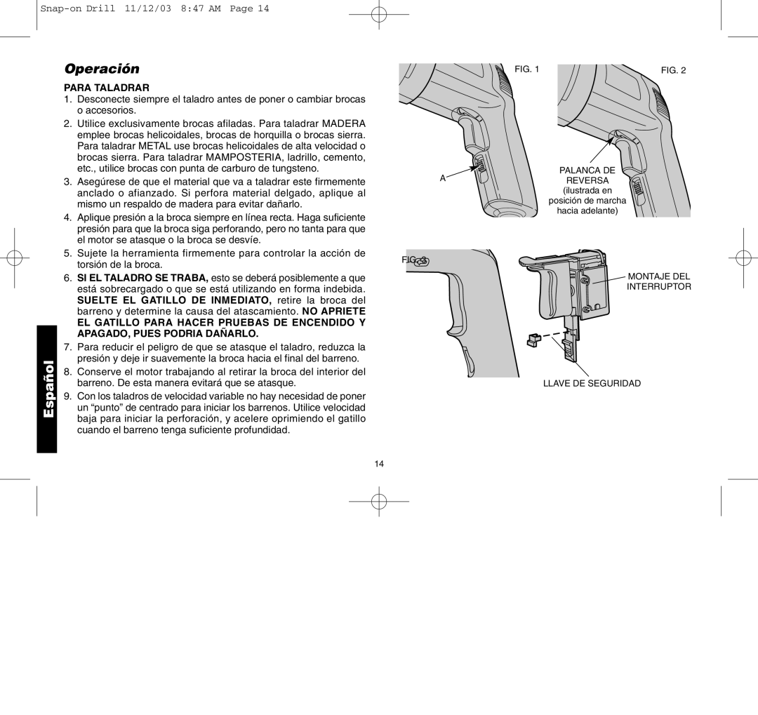 Black & Decker ET1245, ET1265, 388268, ET1275, ET1255 manual Operación, Para Taladrar 