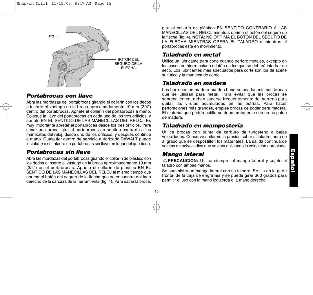 Black & Decker ET1255, ET1265 Portabrocas con llave, Taladrado en metal, Taladrado en madera, Taladrado en mampostería 