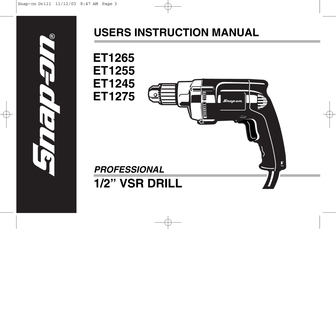 Black & Decker ET1245, ET1265, 388268, ET1275, ET1255 manual VSR Drill 