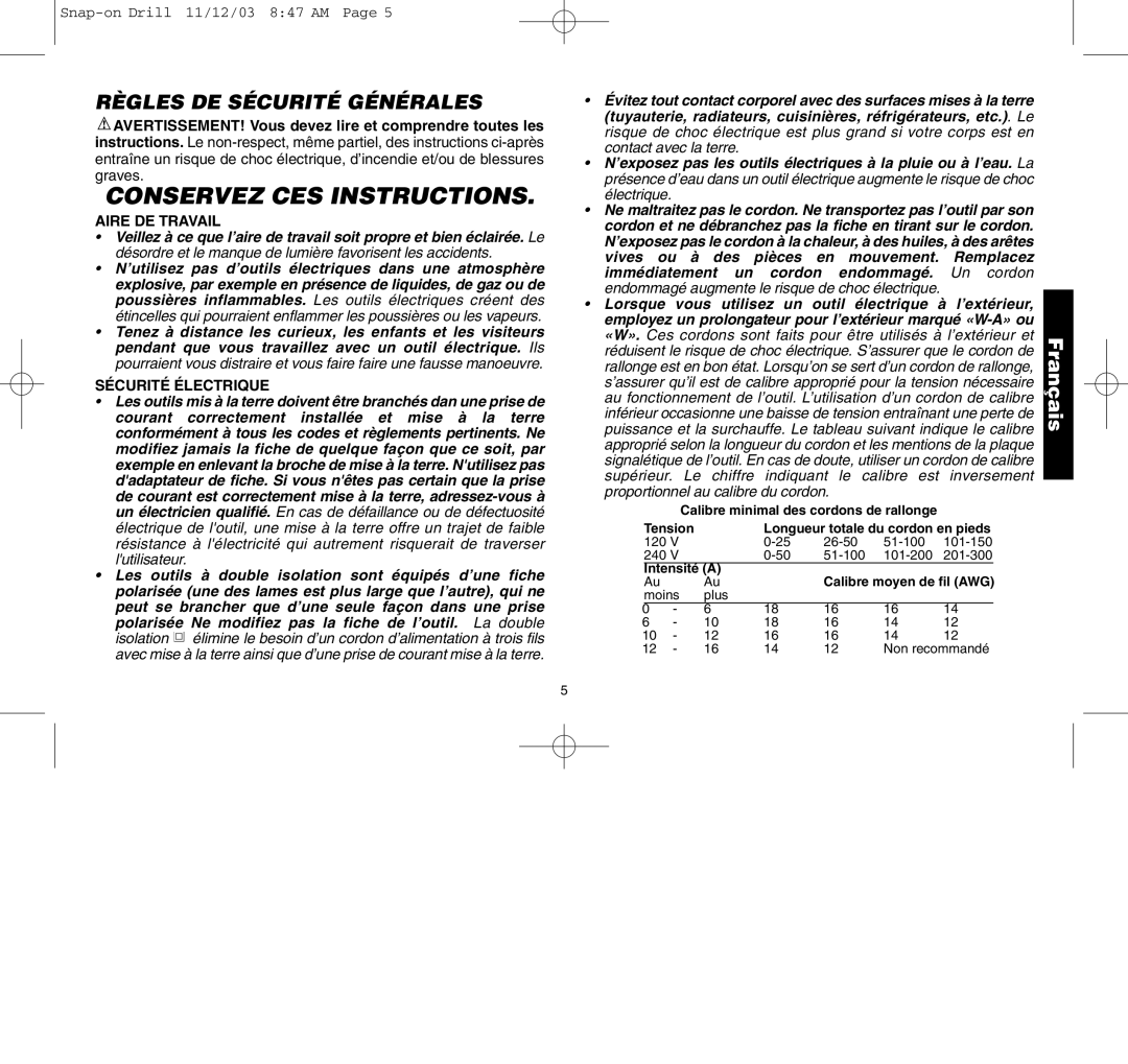 Black & Decker ET1255, ET1265, 388268, ET1275, ET1245 manual Aire DE Travail, Sécurité Électrique 