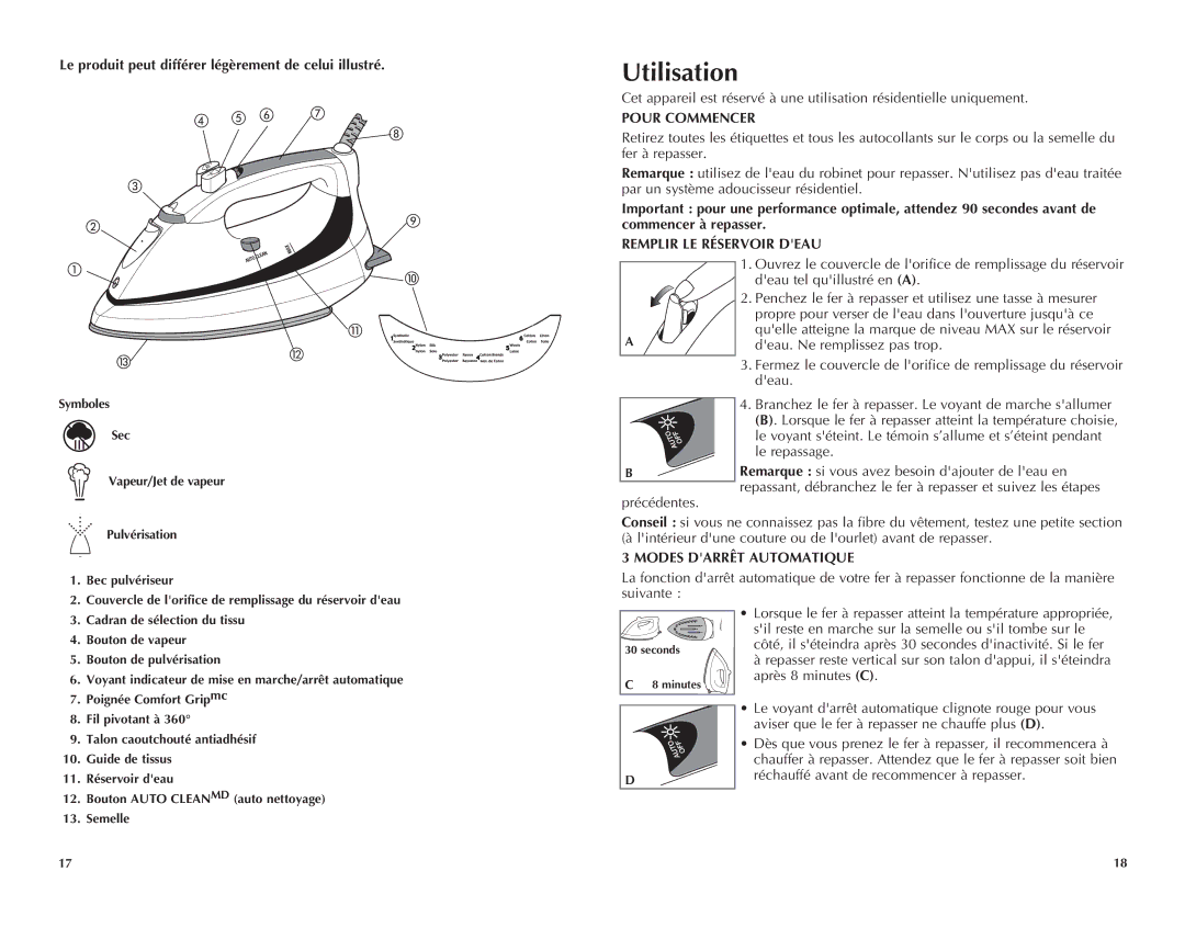 Black & Decker F1065, F1055 manual Utilisation, Le produit peut différer légèrement de celui illustré, Pour Commencer 