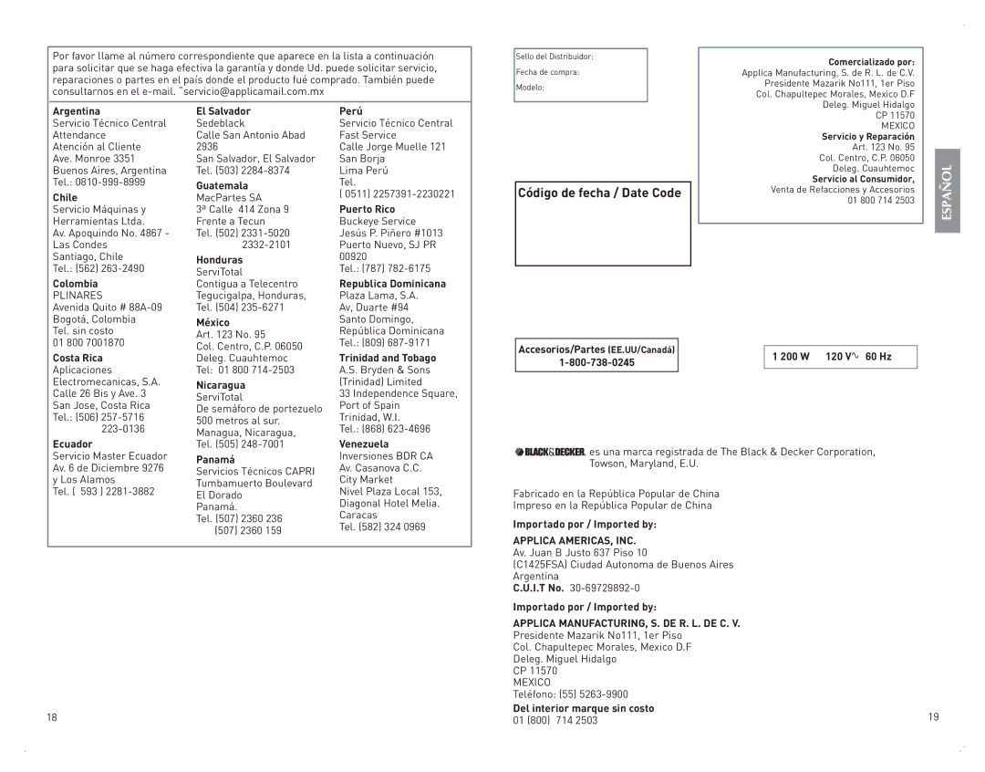 Black & Decker F210 manual Código de fecha / Date Code 