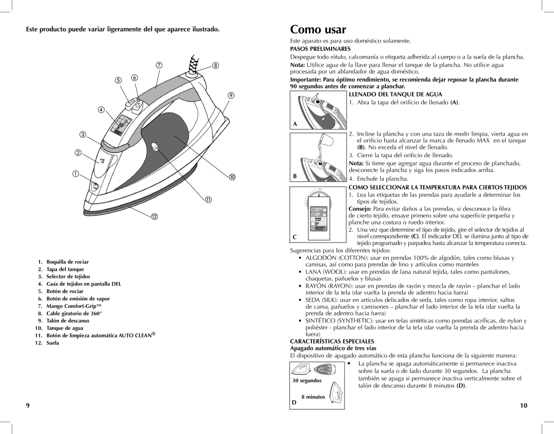 Black & Decker F2100 manual Como usar, Pasos Preliminares, Llenado Del Tanque De Agua 