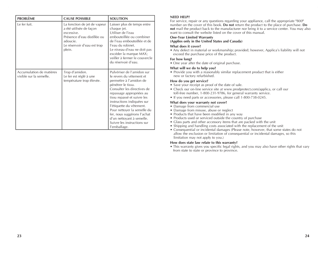 Black & Decker F225 manual Problème Cause Possible Solution, Need HELP? 