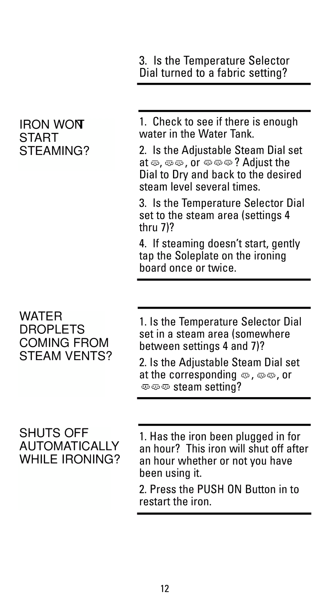 Black & Decker F499S, F495SA manual Iron WON’T Start STEAMING? 