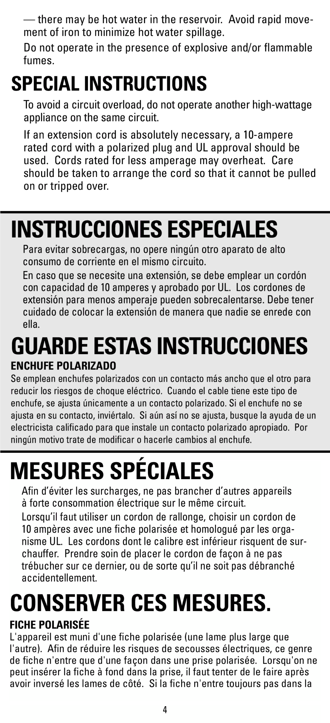 Black & Decker F63D manual Enchufe Polarizado, Fiche Polarisée 