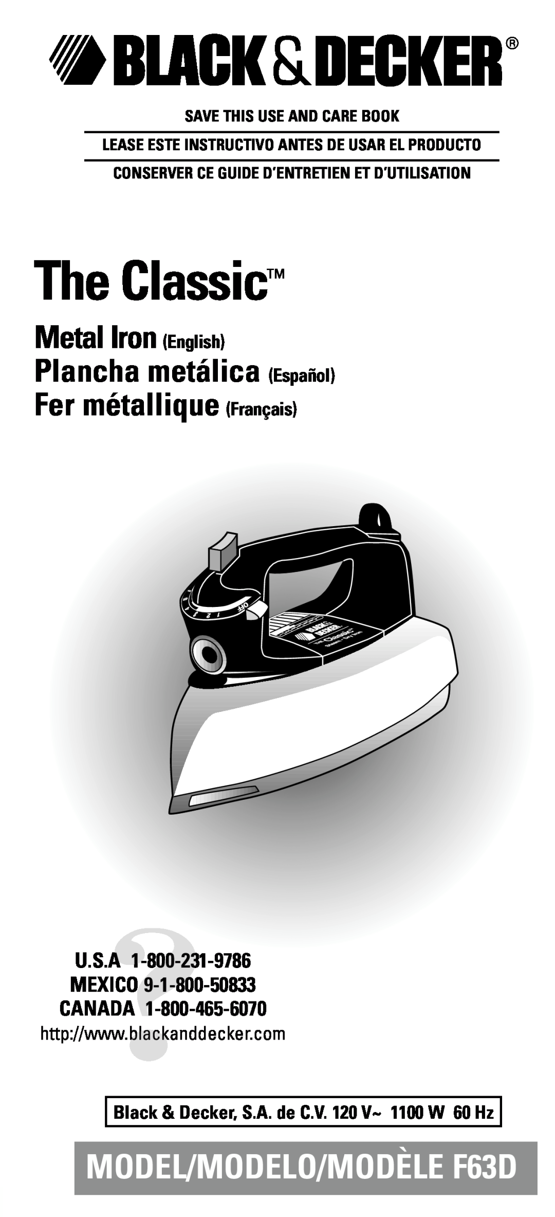 Black & Decker F63D manual Metal Iron English Plancha metálica Español Fer métallique Français, The Classic 