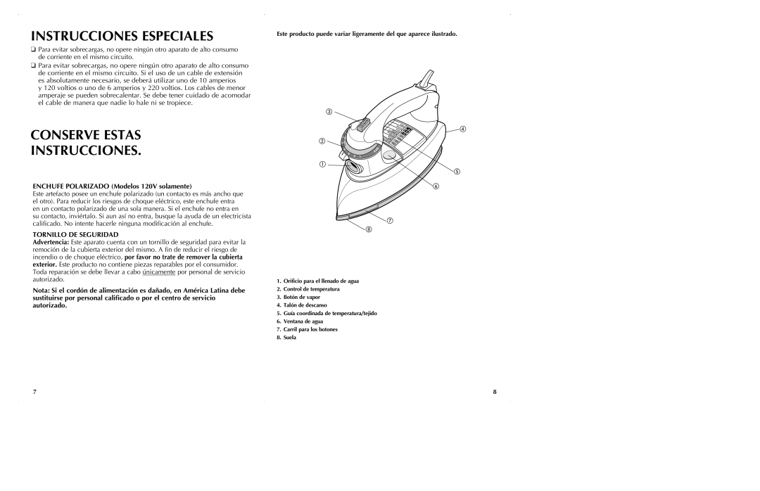 Black & Decker F65E manual Instrucciones Especiales, Conserve Estas Instrucciones, Tornillo DE Seguridad 