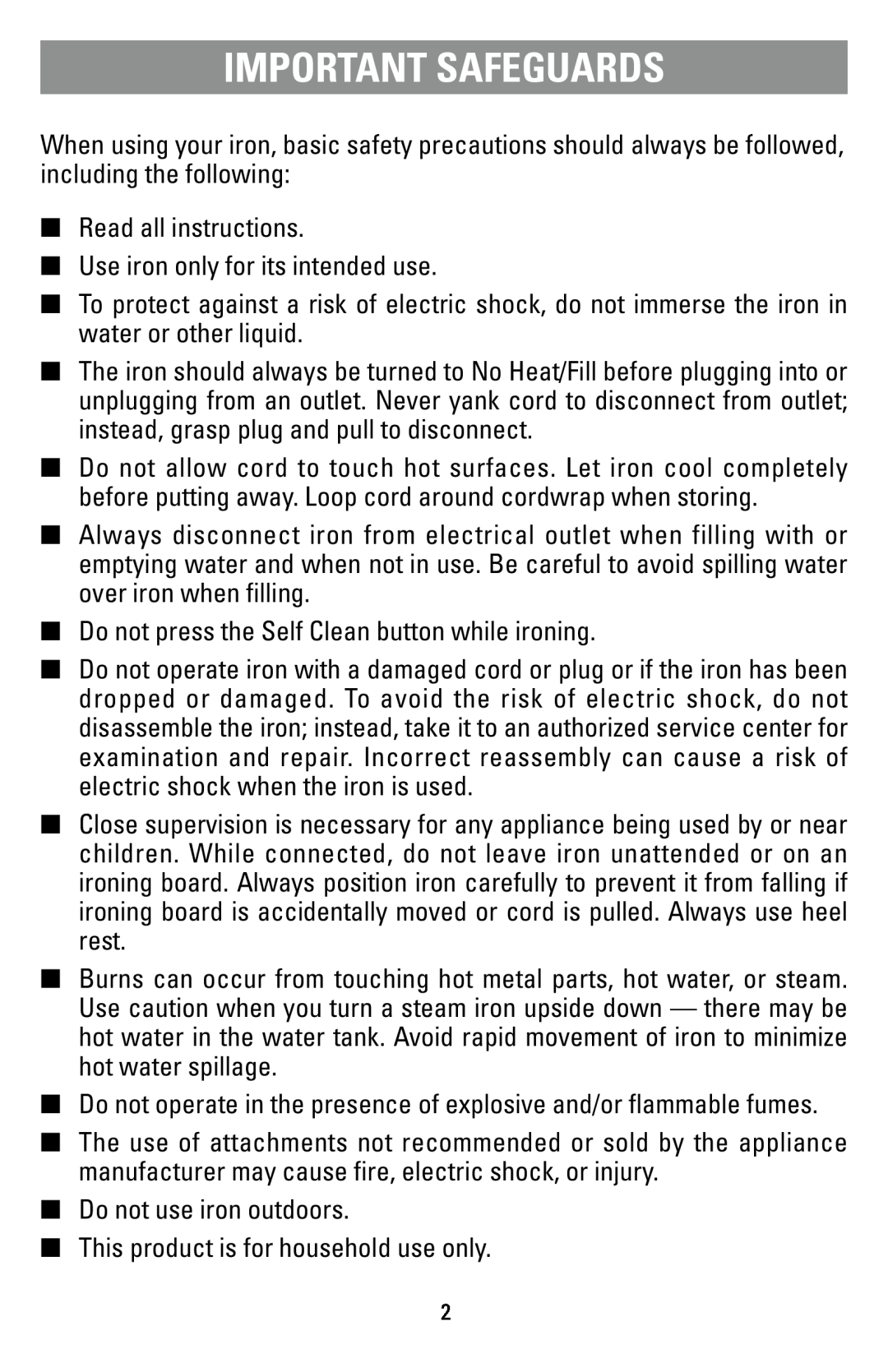 Black & Decker F855S manual Important Safeguards 