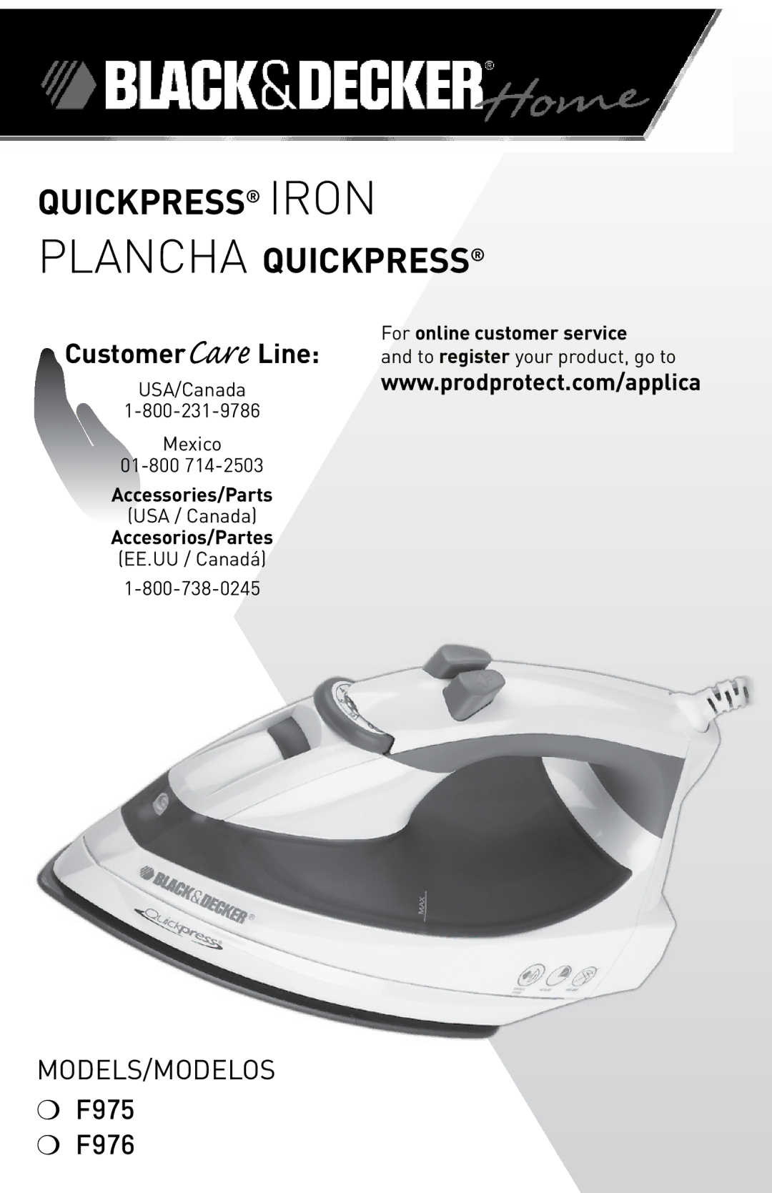 Black & Decker F976 manual Quickpress Iron Plancha Quickpress 