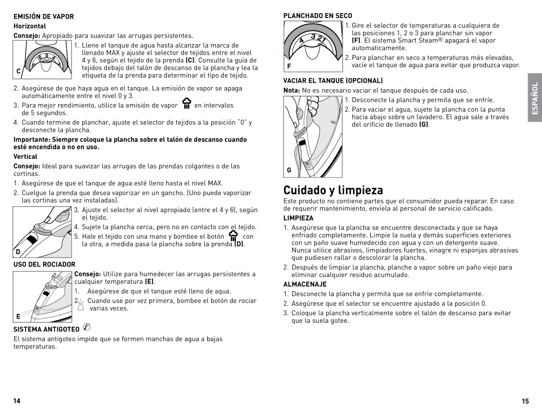 Black & Decker F976 manual Cuidado y limpieza 