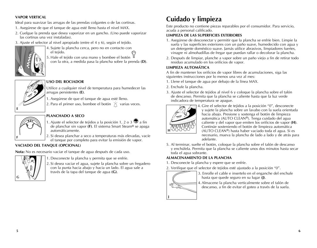 Black & Decker F980, F985 manual Cuidado y limpieza 