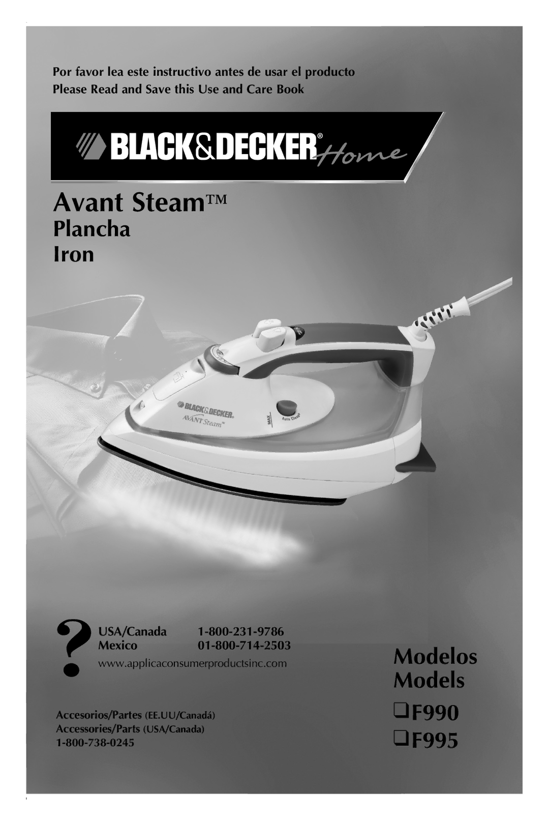 Black & Decker manual Plancha Iron, F990 F995, USA/Canada Mexico 