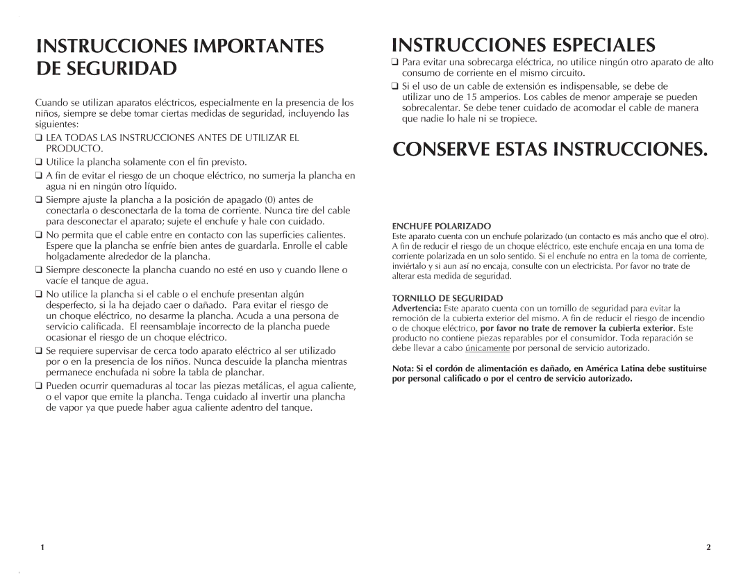 Black & Decker F990 manual Instrucciones Especiales 