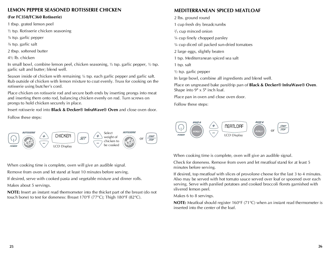 Black & Decker Lemon Pepper Seasoned Rotisserie Chicken, Mediterranean Spiced Meatloaf, For FC350/FC360 Rotisserie 