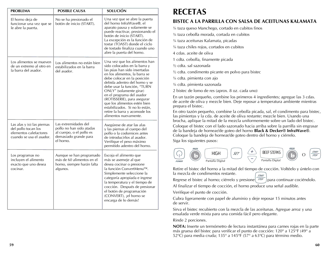 Black & Decker FC350, FC300, FC360 manual Bistec a la parrilla con salsa de aceitunas Kalamata, High 