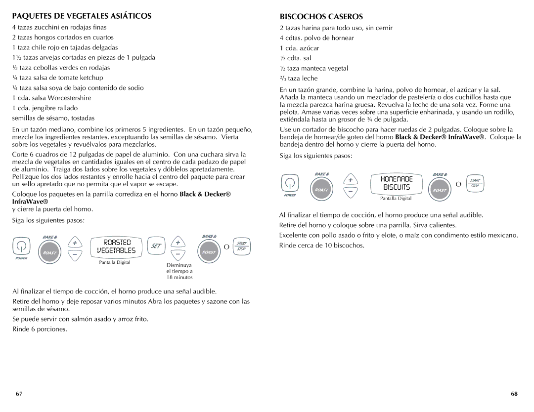 Black & Decker FC360, FC300, FC350 manual Paquetes de vegetales asiáticos, Biscochos caseros, InfraWave 