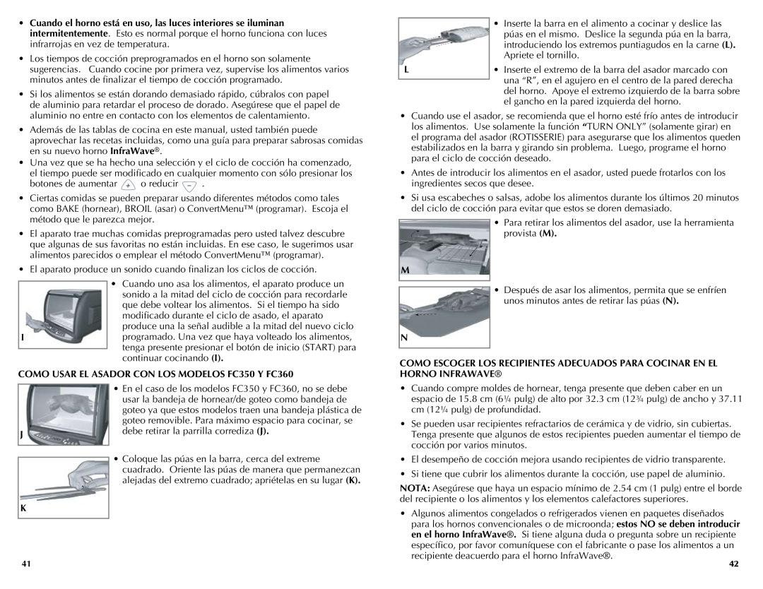 Black & Decker FC300 manual botones de aumentar o reducir, COMO USAR EL ASADOR CON LOS MODELOS FC350 Y FC360 