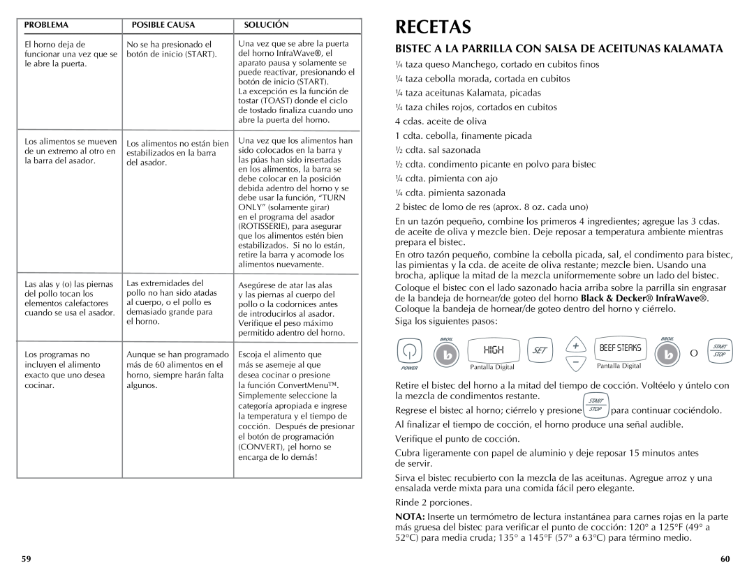 Black & Decker FC350, FC300, FC360 manual Recetas, Bistec a la parrilla con salsa de aceitunas Kalamata 