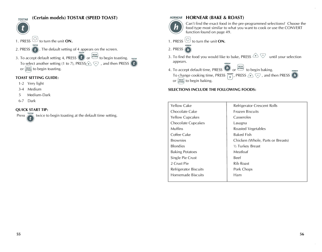 Black & Decker FC351B manual Certain models Tostar Speed Toast, Hornear Bake & Roast, Toast Setting Guide 