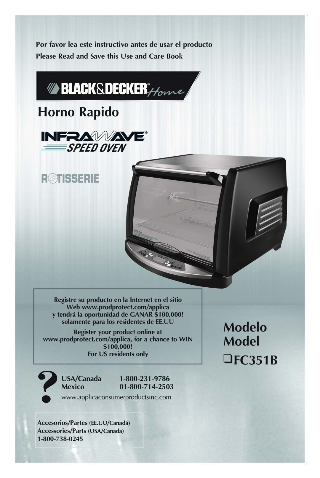 Black & Decker FC351B manual Horno Rapido, Modelo Model, USA/Canada Mexico 