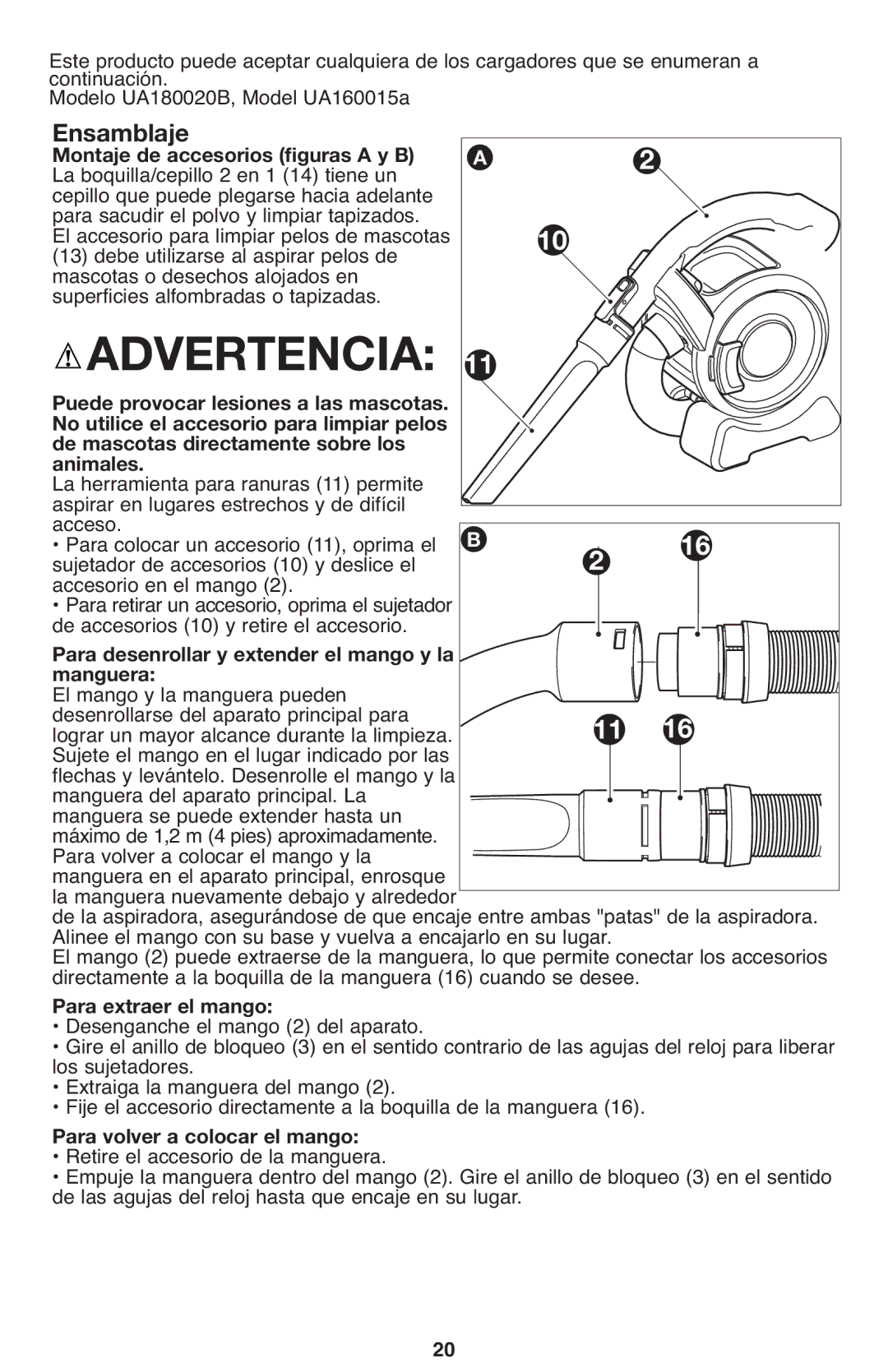 Black & Decker 90564858, FHV1200, FHV1080 manual Ensamblaje, Montaje de accesorios figuras a y B, Animales 