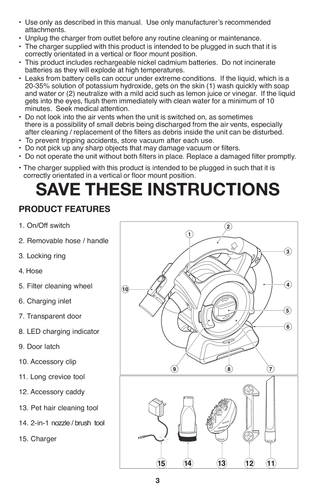 Black & Decker FHV1200, FHV1080, 90564858 manual Product Features 1. On/Off switch 