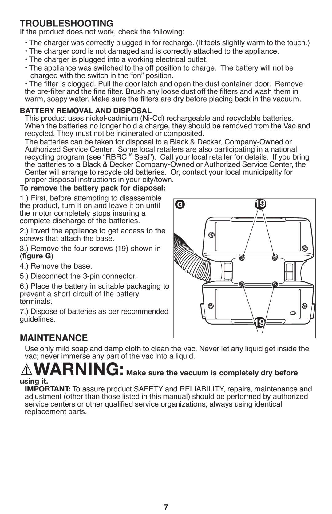 Black & Decker FHV1080, FHV1200, 90564858 Battery Removal and Disposal, To remove the battery pack for disposal, Using it 