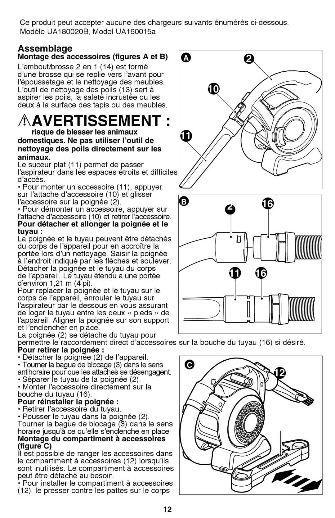 Black & Decker FHV1200R, FHV1080 manual Assemblage 