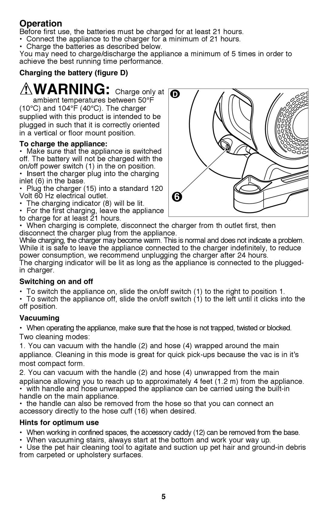 Black & Decker FHV1080, FHV1200R manual Operation 