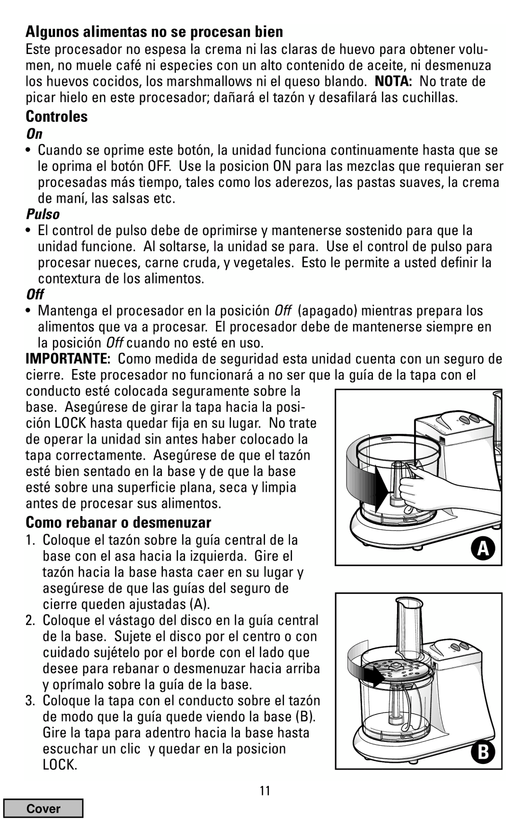 Black & Decker FP1200 manual Algunos alimentas no se procesan bien, Controles, Como rebanar o desmenuzar, Pulso, Off 