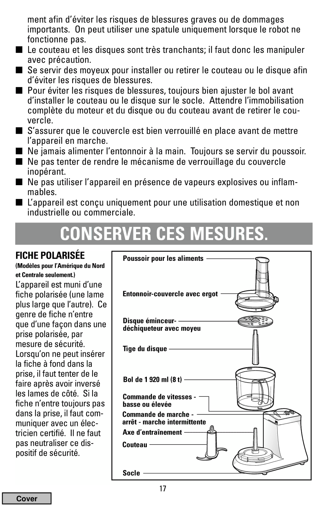 Black & Decker FP1200 manual Conserver CES Mesures, Fiche Polarisée 