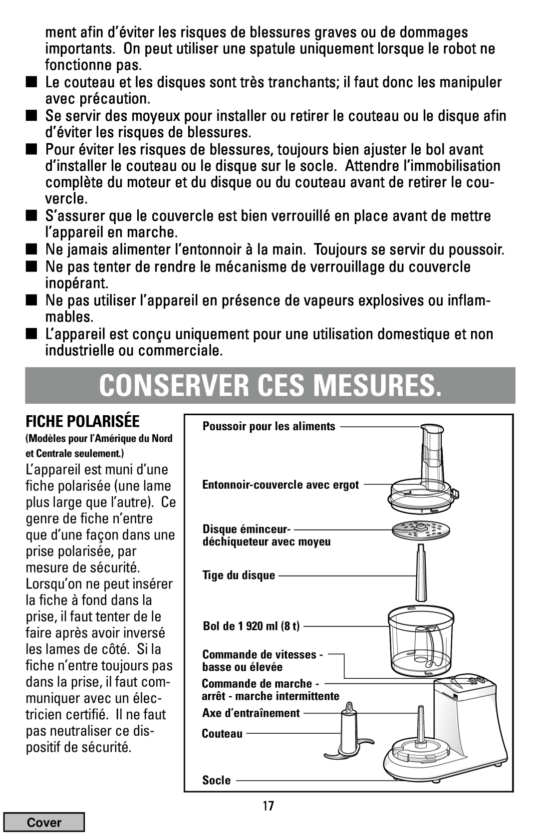 Black & Decker FP1200 manual Conserver Ces Mesures, Fiche Polarisée 