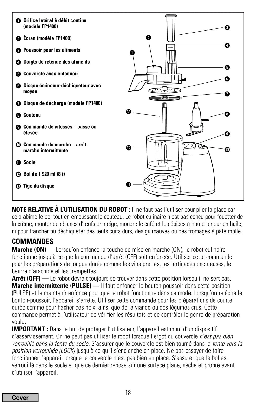 Black & Decker FP1400 Series, FP1300 Series manual Commandes 