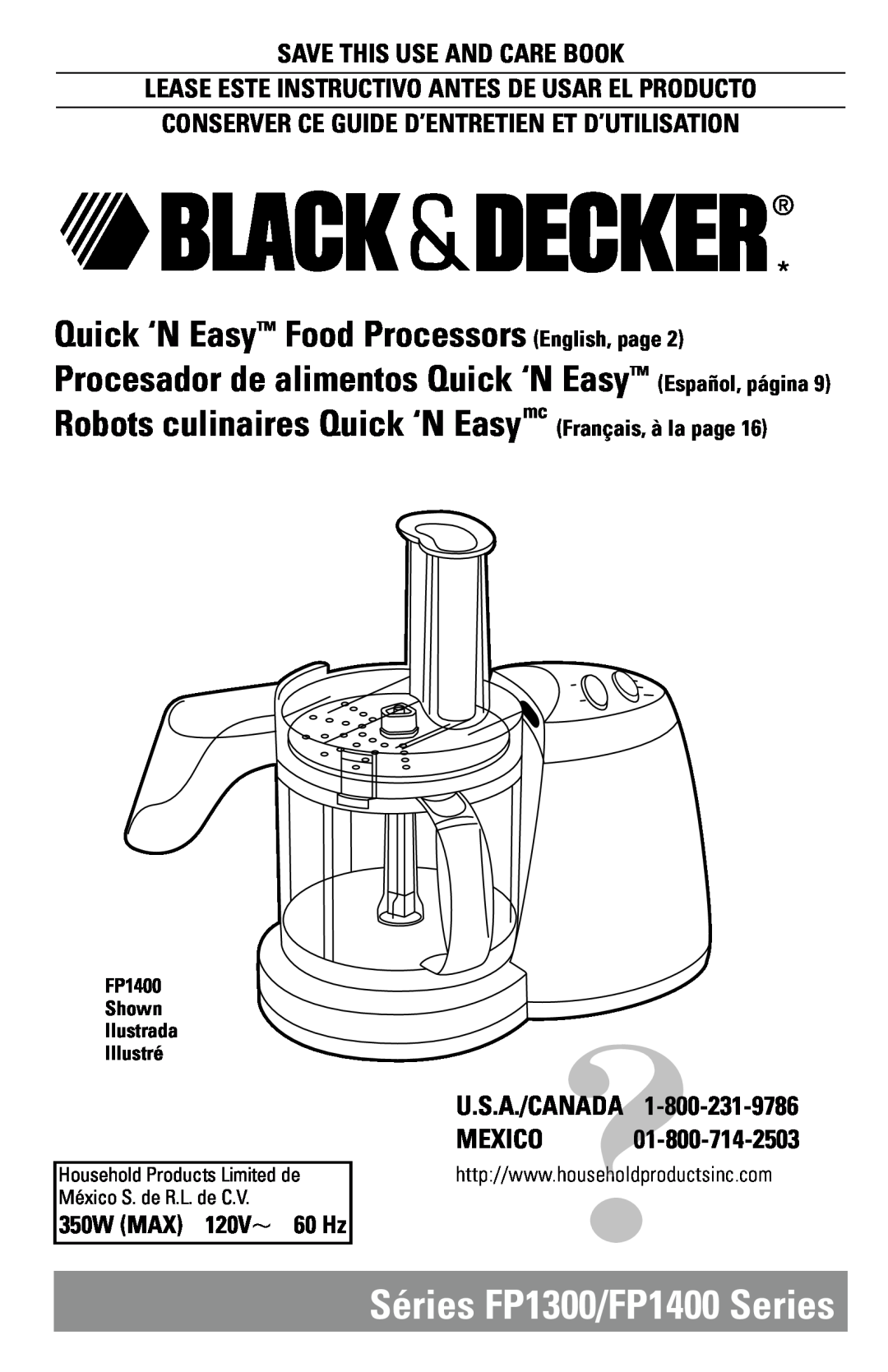 Black & Decker FP1300 Series manual Save This Use And Care Book, Lease Este Instructivo Antes De Usar El Producto, Mexico 