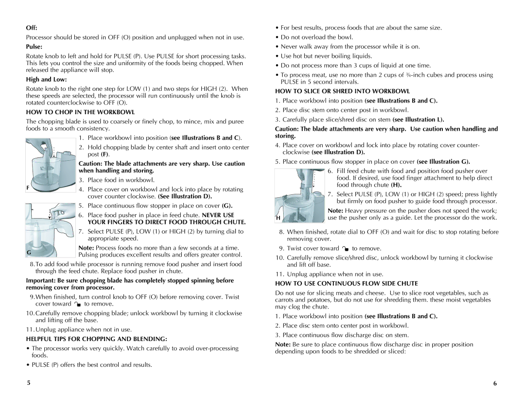 Black & Decker FP1450C manual Your Fingers to Direct Food Through Chute, Helpful Tips for Chopping and Blending 