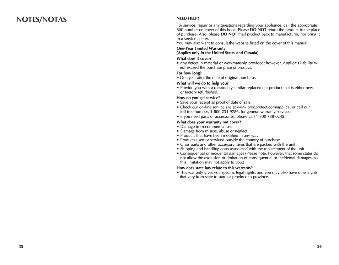 Black & Decker FP1450C manual Notes/Notas 