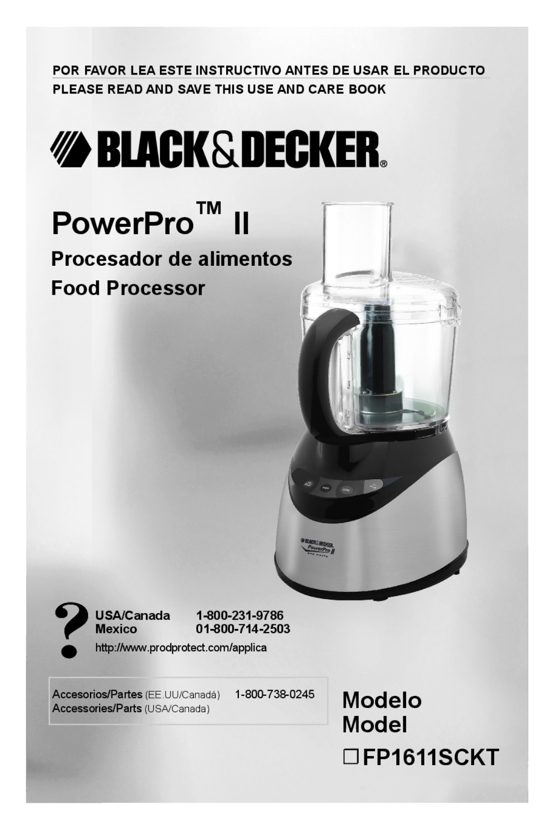 Black & Decker FP1611SCKT manual Modelo, USA/Canada Mexico 