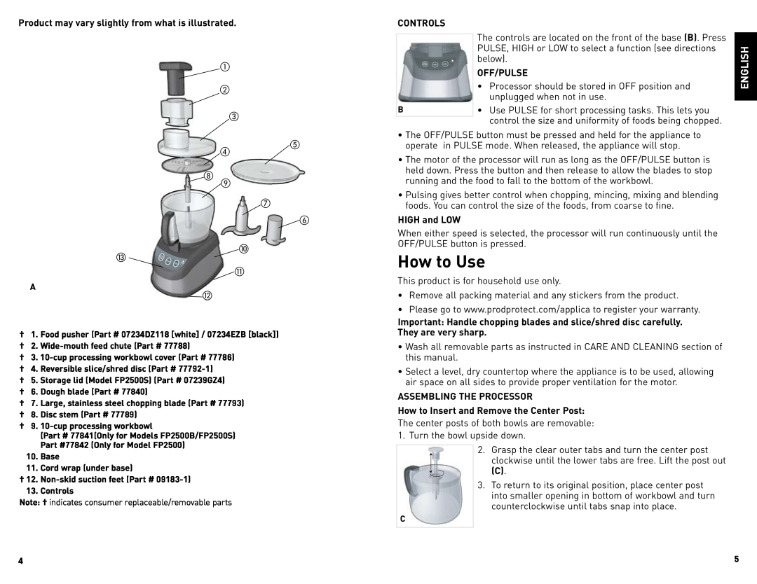 Black & Decker FP2500B manual How to Use, English 