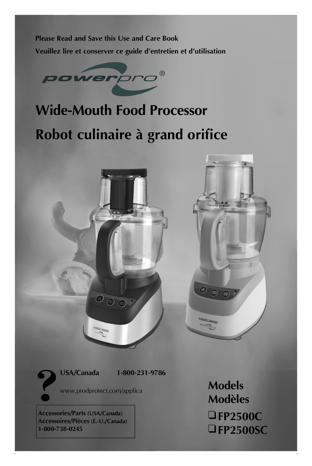 Black & Decker FP2500C, FP2500SC manual Wide-Mouth Food Processor Robot culinaire à grand orifice, USA/Canada 