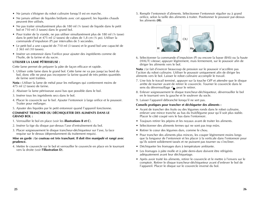 Black & Decker FP2510SKT manual Utiliser La Lame Pétrisseuse 