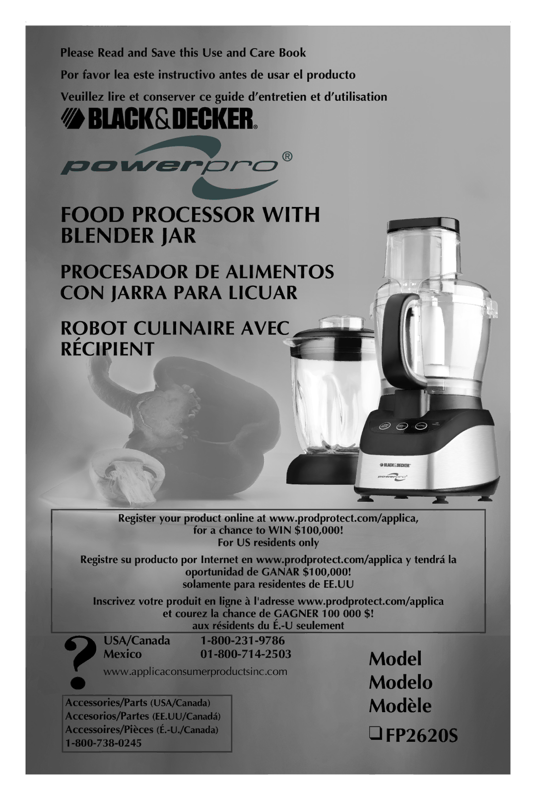 Black & Decker FP2620S manual Food Processor with Blender JAR, Please Read and Save this Use and Care Book 