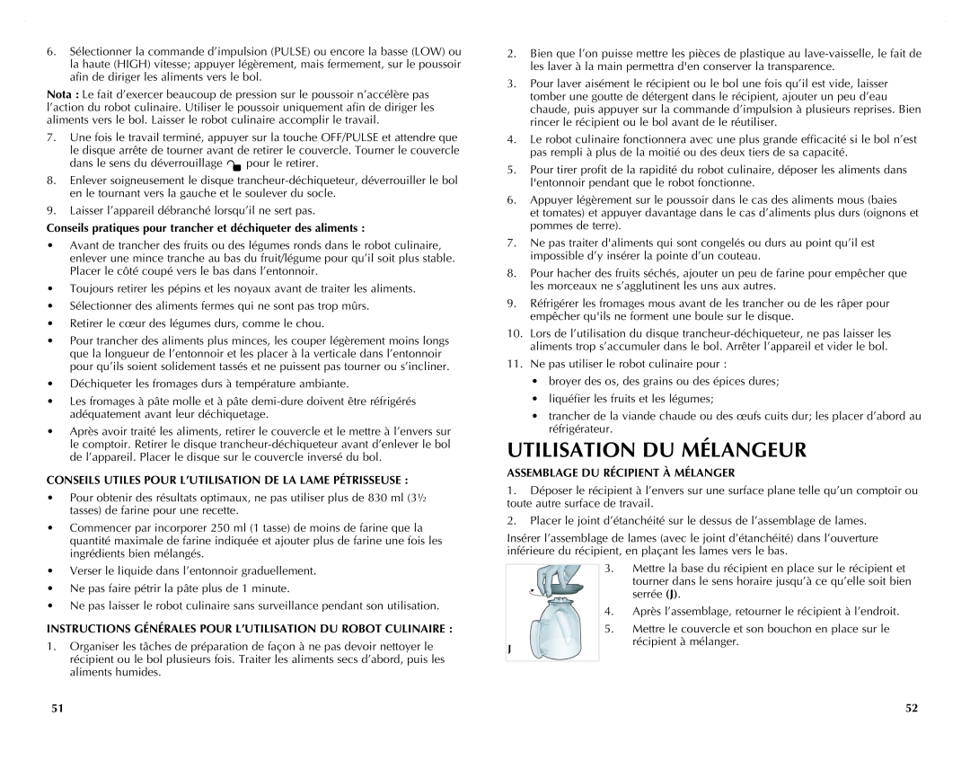 Black & Decker FP2620S manual Utilisation Du Mélangeur, Conseils pratiques pour trancher et déchiqueter des aliments 