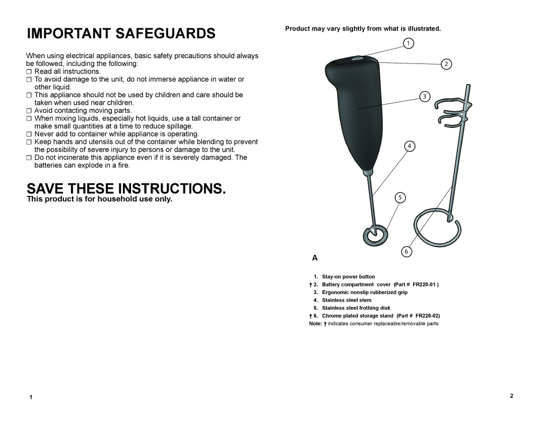 Black & Decker FR220 manual Important Safeguards, Product may vary slightly from what is illustrated 