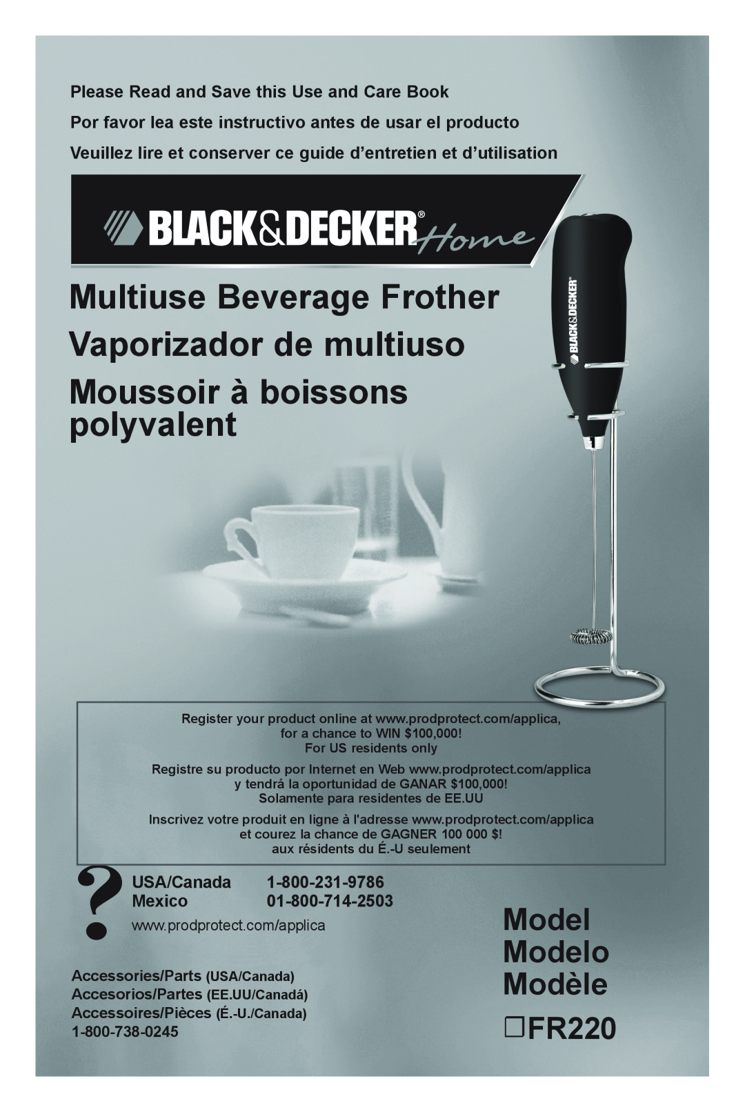 Black & Decker manual Model Modelo Modèle FR220, Moussoir à boissons polyvalent, USA/Canada Mexico 