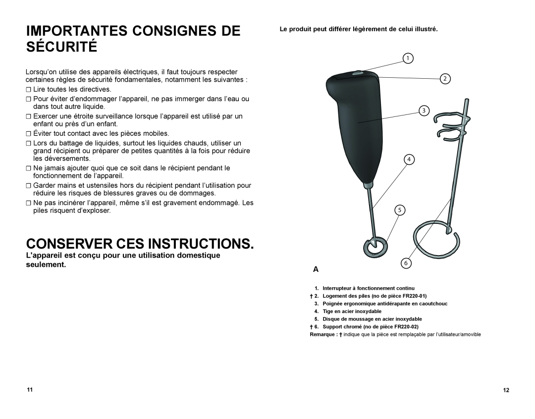 Black & Decker FR220 manual Importantes Consignes De Sécurité, Conserver Ces Instructions 