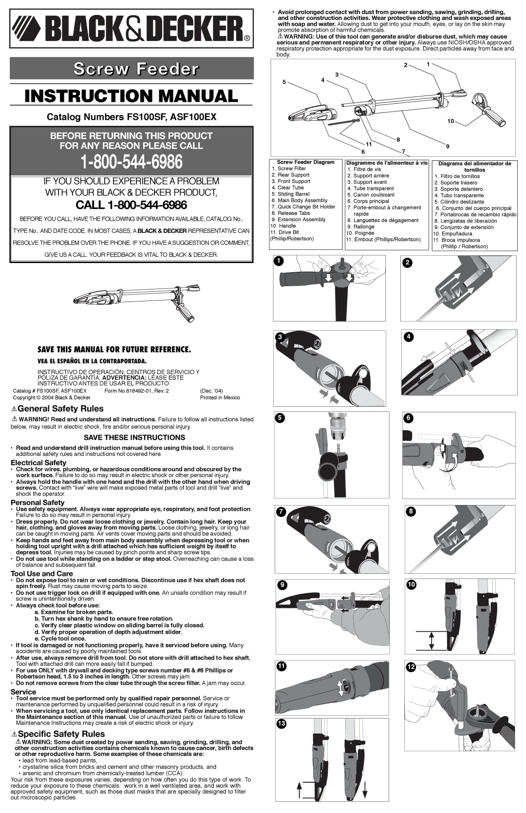 Black & Decker 618492-01, FS100SF, ASF100EX instruction manual General Safety Rules, Specific Safety Rules 